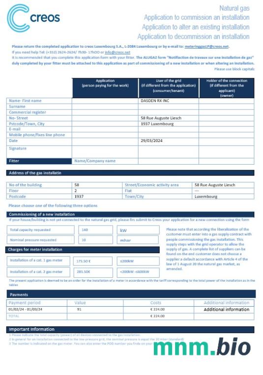 Luksemburski szablon rachunku za gaz kreos w formatach Word i PDF